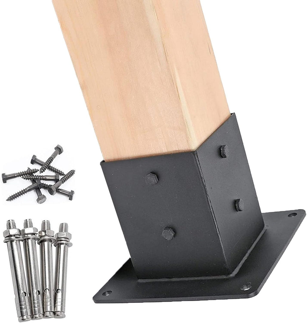 Metal Railing Post Anchors Square, Floor Mount Wood Fence Post Anchor Base Apply to 3.5 'x3.5' Wood Post, 1/2/4 Pack Bolt Down Bracket for Pergola Posts (Color : 4pack, Size : 15x12cm/5.9x4.75inch)