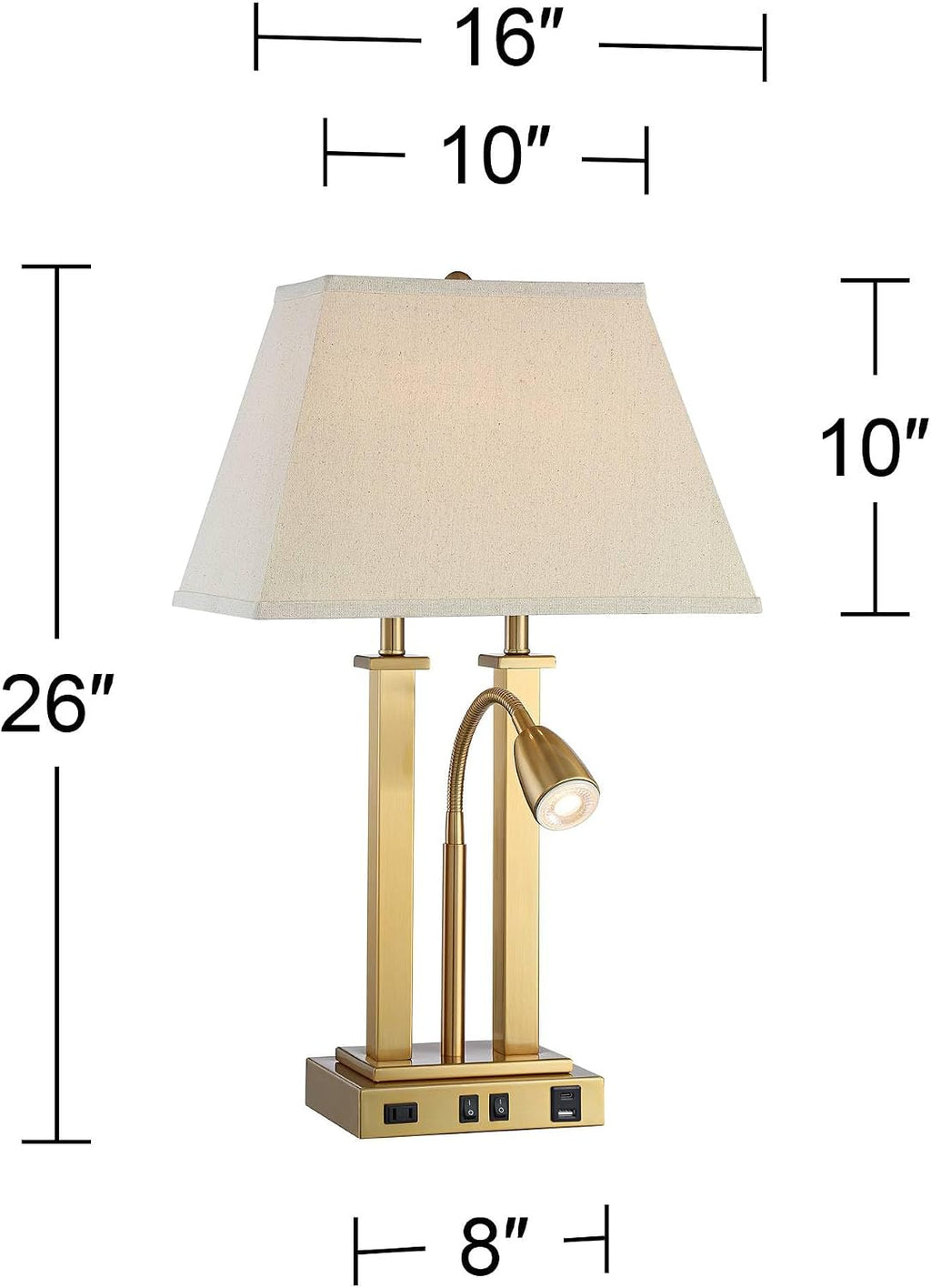 Possini Euro Design Deacon 26' High Traditional Desk Lamps Set of 2 USB Port AC Power Outlet Gooseneck Gold Brass Finish Metal Oatmeal Shade Home Office Living Room Charging Bedroom Bedside