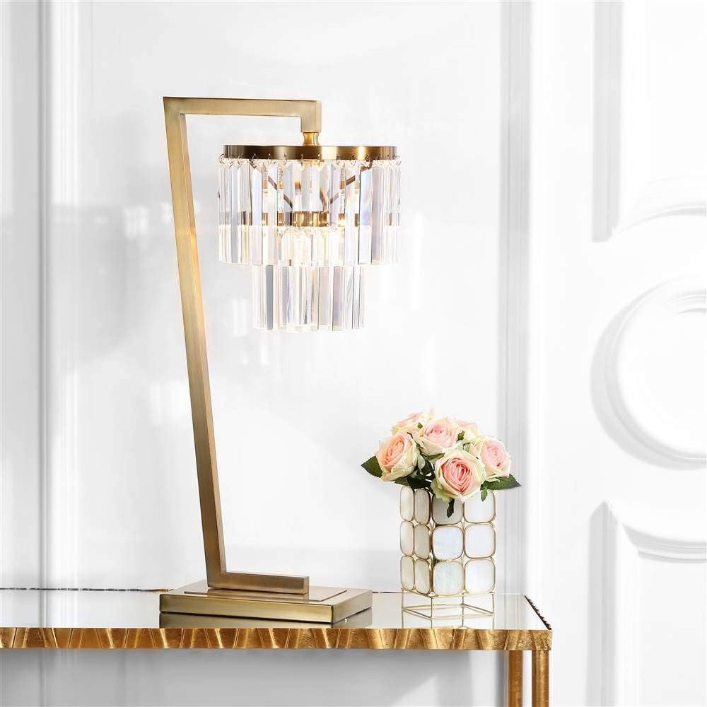 SAFAVIEH Lighting Collection Callum Glam Brass Gold/ Clear Crystal 30-inch Bedroom Living Room Home Office Desk Nightstand Table Lamp (LED Bulb Included)