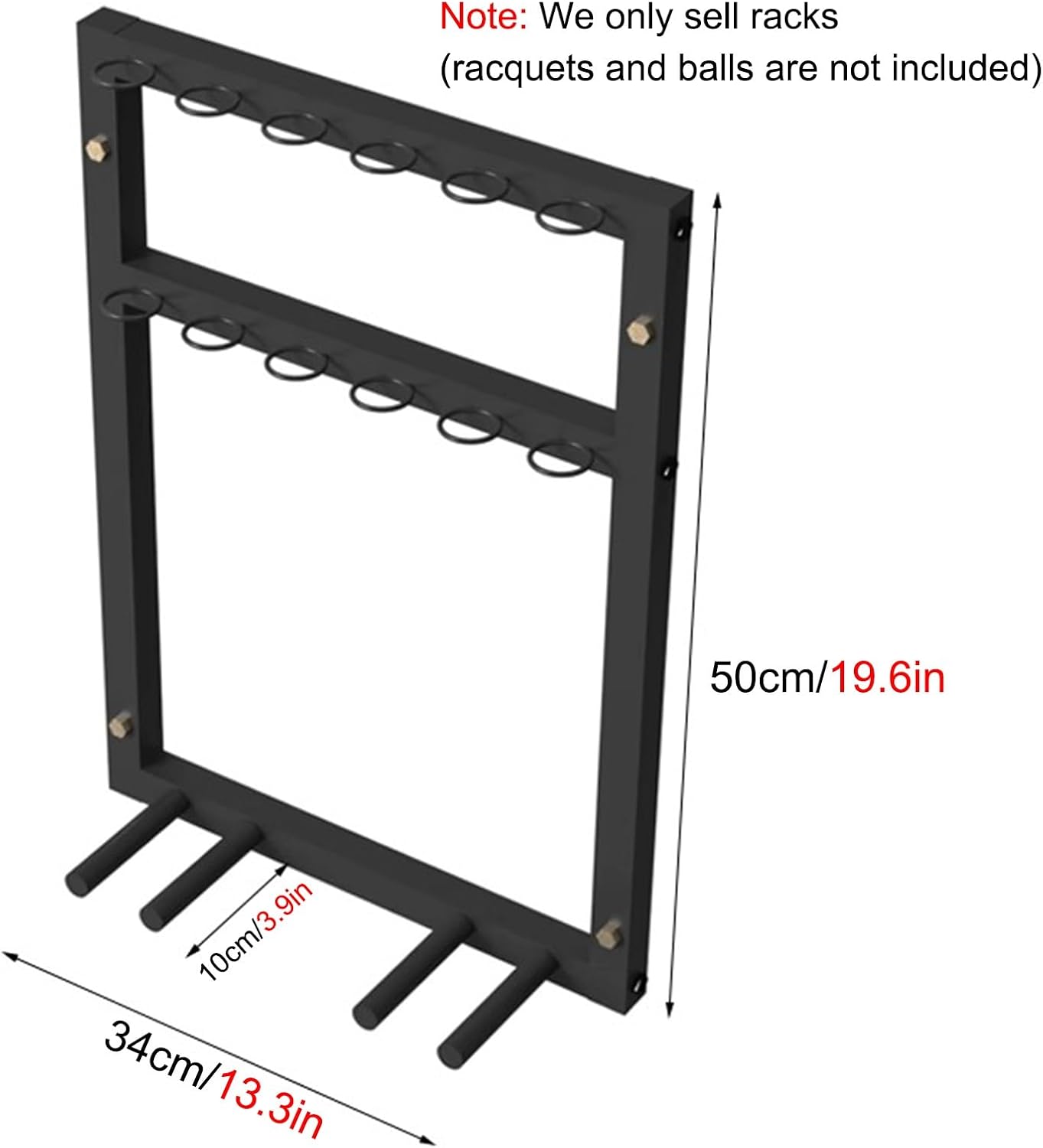 Home Gym Organizer Rack Black Wall Mounted 12 Pingpong Display Rack Table Tennis Racket Shelf, for Home Garage Office Gym, Square Sports Equipment Organization Holder