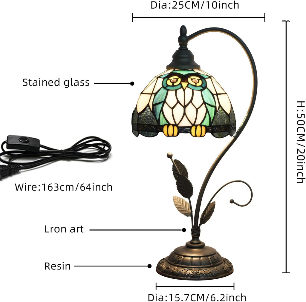 Tiffany Table Lamp Owl Stained Glass Bedside Lamp Tiffany Style S Metal Leaves Desk Light for Home Living Room Office Dormitory Bar Family Friends Gift