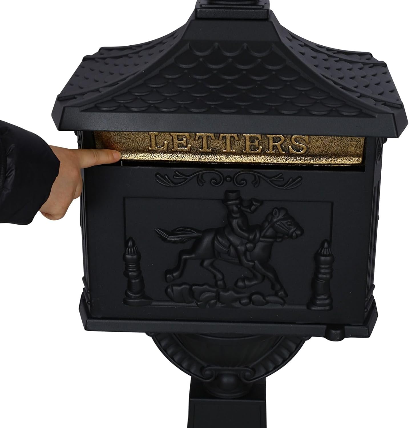 Cast Aluminum Post Mount Mailbox, Heavy Duty Courtyard Villa Decoration Vertical Security Postal Mailbox, Black