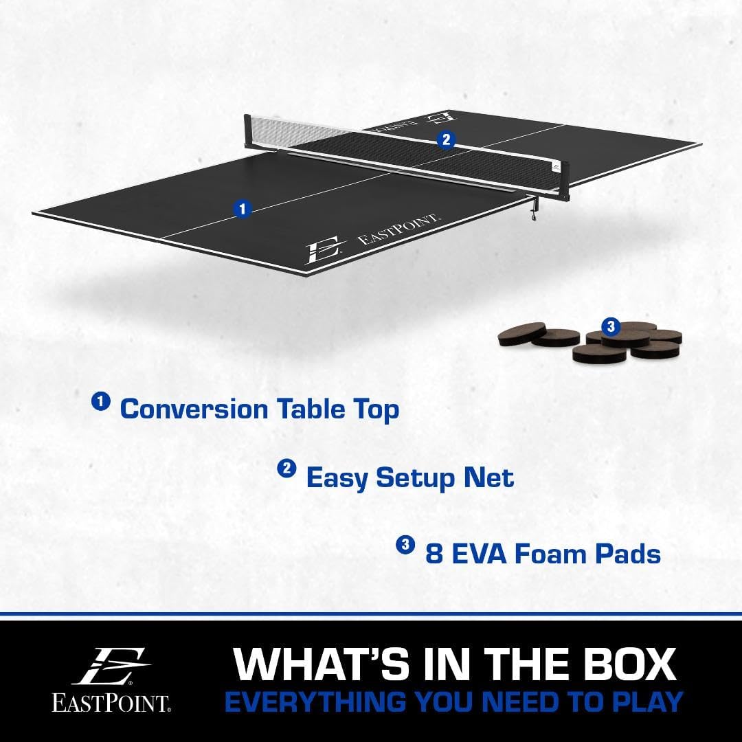 EastPoint Foldable Table Tennis Conversion Top - 9 ft x 5 ft, Blue - Zero-Assembly Ping Pong Table Topper - Tournament-Grade Bounce on Tennis Surfaces - Complete Net & Posts for Ping Pong Play