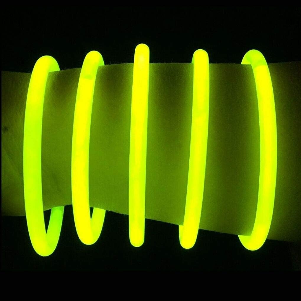Brand Glow Sticks Bracelets Bulk Wholesale, 2500 8' Yellow Glow Bracelets, Bright Color, Glow 8-12 Hrs, Connectors Included, Glow Party Favor Supplies, Sturdy Packaging, Great Fun.