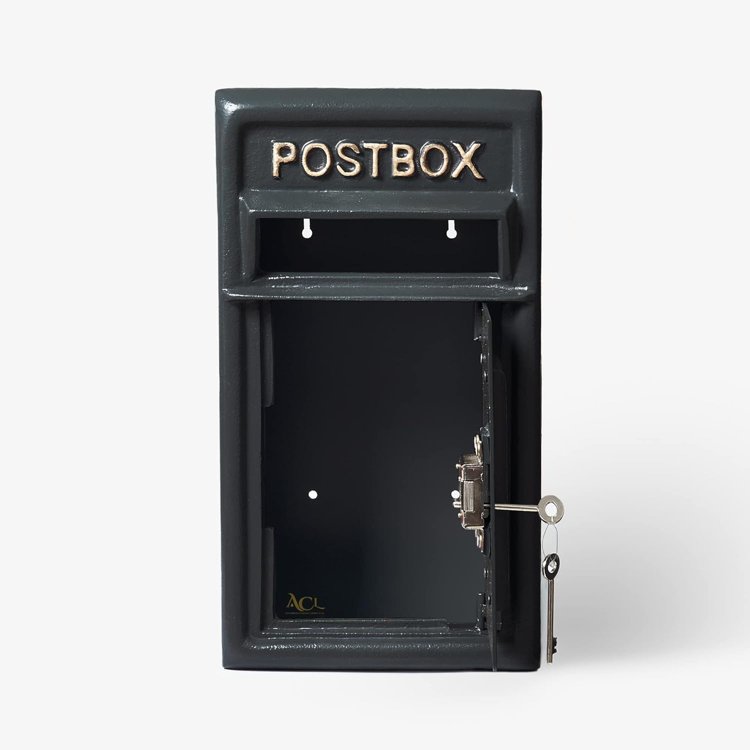 ACL Wall-Mounted Lockable Post Box - Durable Black Mailbox with Cast Iron Construction Secure Mail Storage (17D x 44H)