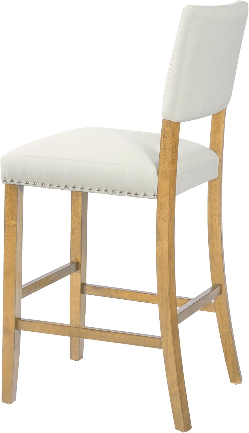 Christopher Knight Home Yorick Counter Height Bar Stools Set of 2, Fabric Upholstered Bar Stool for Kitchen Island, Wooden Dining Room Chair with Rivet Decor, Counter Stool with Footrest, Beige
