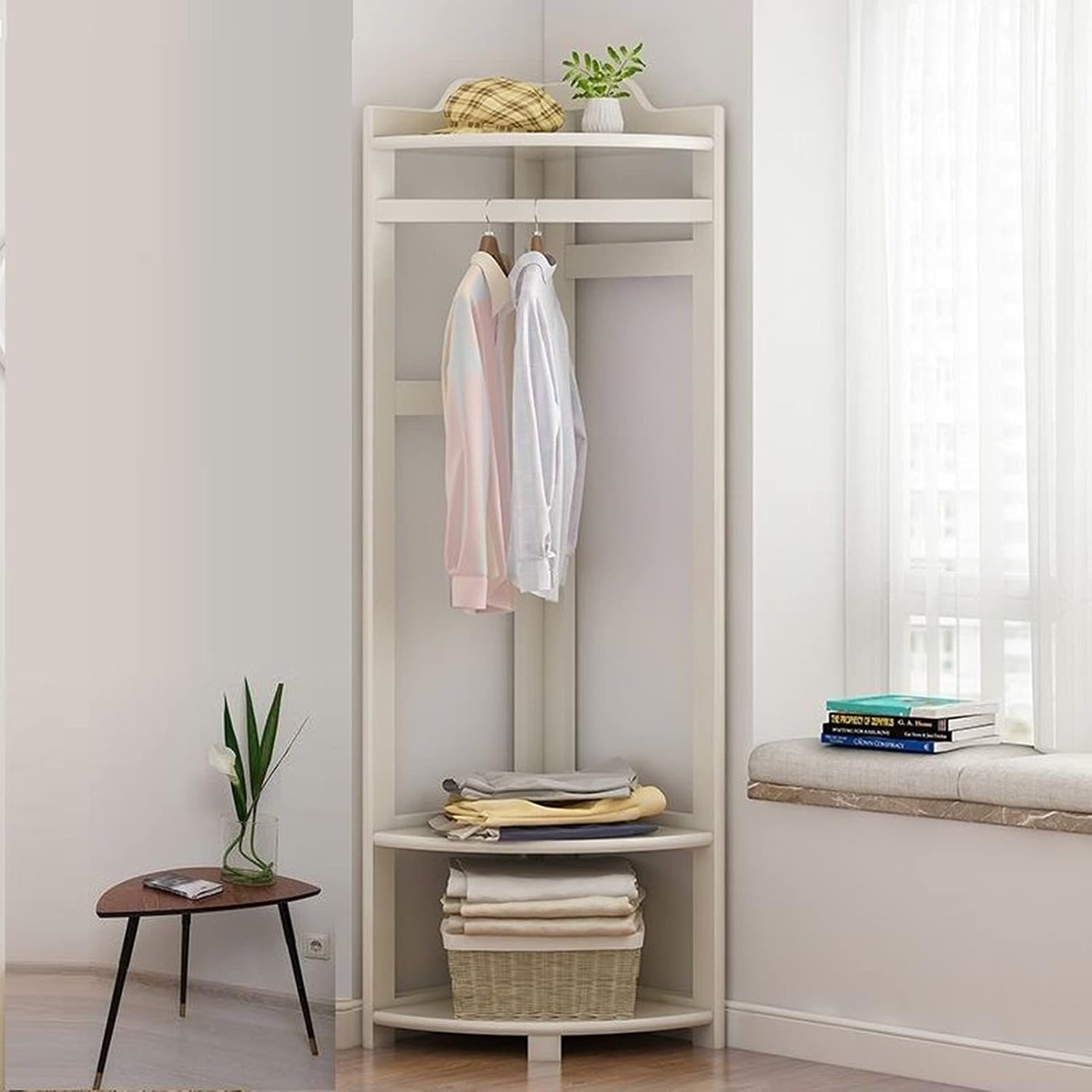 Coat Rack Stand Clothes Rack Stand, Free Standing Furniture, Corner Bedroom Hall Entryway Organizer, Keep Your Garment Shoe Hat Handbag Items Storage(White-40X40X160CM