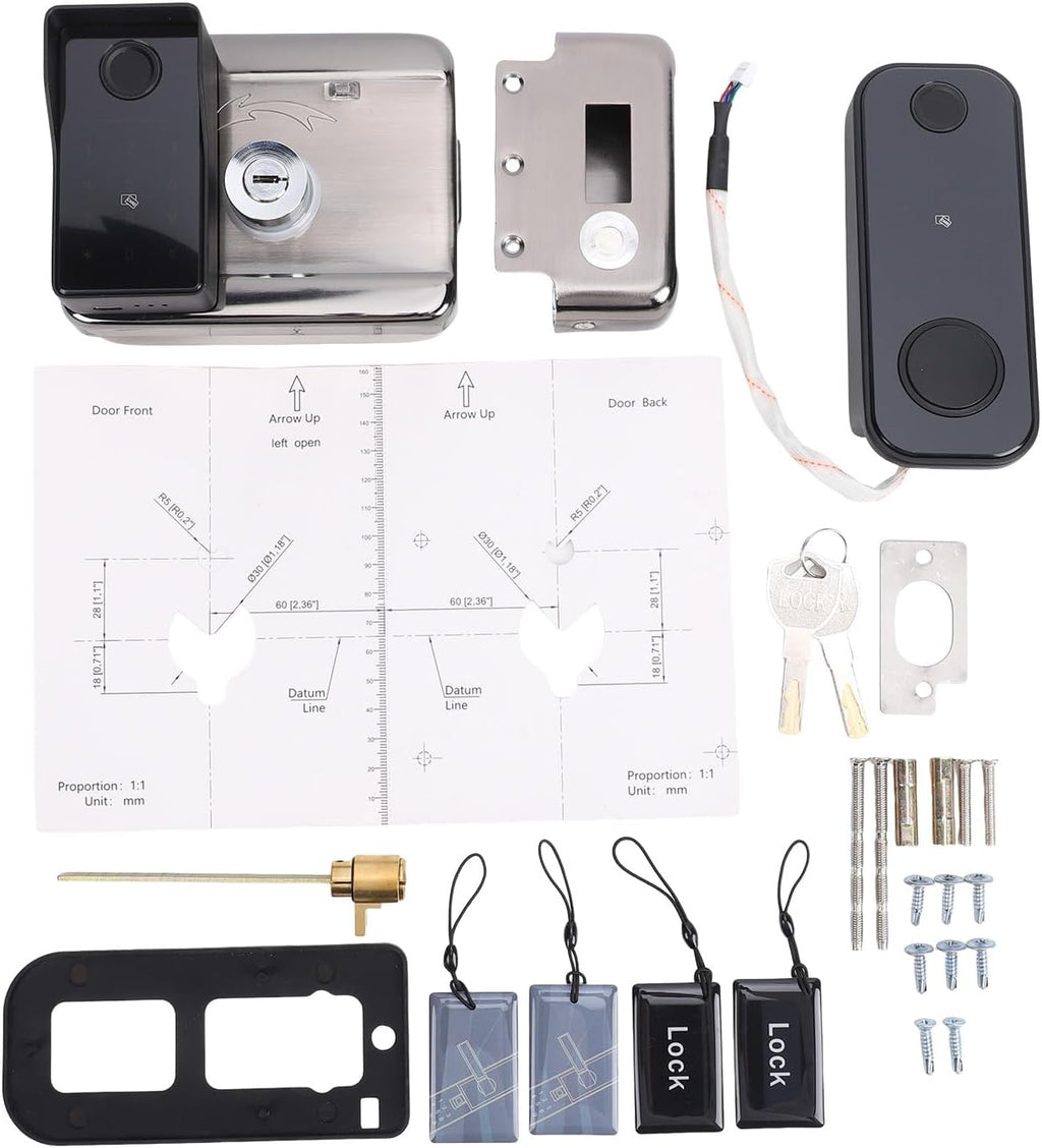 Pssopp Electronic Smart Gate Lock, Gate Locks Double Side Fingerprint with Keypad Keys Card for Garden Fence Yard Electronic Smart Lock, 5 Unlock Methods Nan