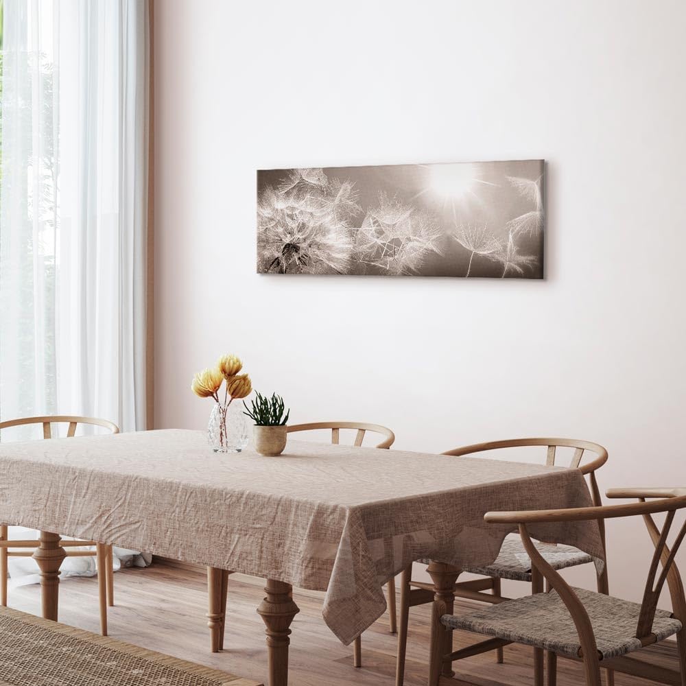 artgeist Acoustic Canvas Wall Art Print Dandelion 53x18 in - 1pcs Picture with Acoustic Foam Sound Print Artwork Room Acoustics Soundproofing - Beige Grey Sepia Nature b-C-0161-b-a