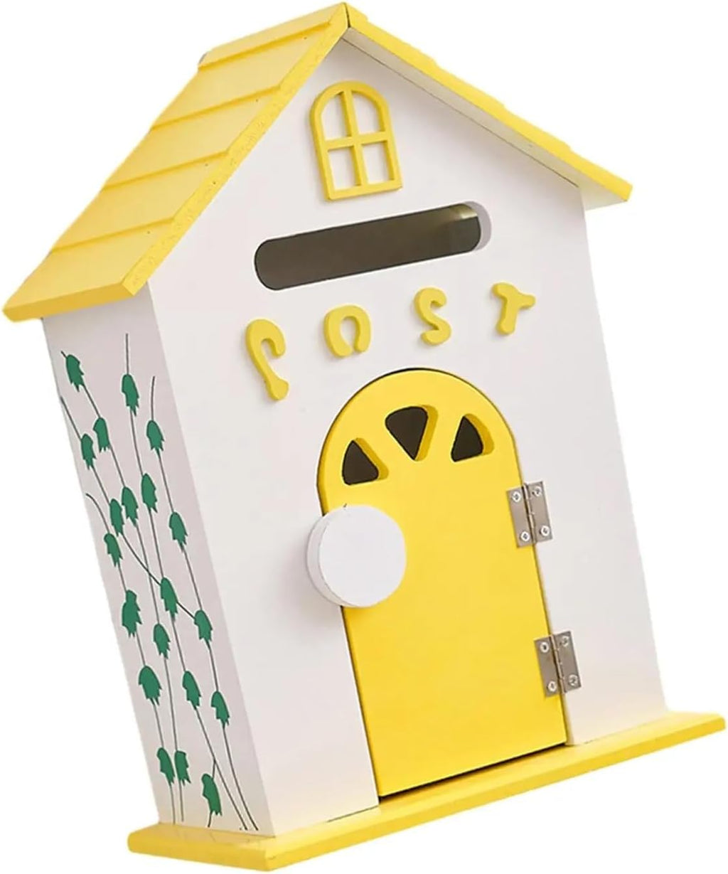 Wall Mount Mailbox Garden Wooden Post Box Rustic Sturdy Farmhouse Letter for Home Office(Yellow)