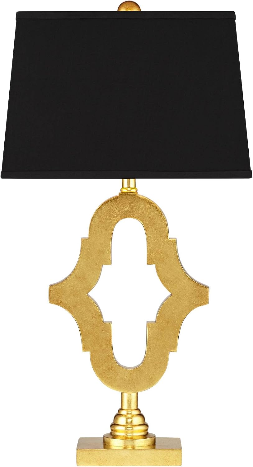 Possini Euro Design Judith Mid Century Modern Glam Luxury Table Lamp 28.75' Tall Gold Black Fabric Rectangle Shade Decor for Living Room Bedroom House Bedside Nightstand Home Office Family