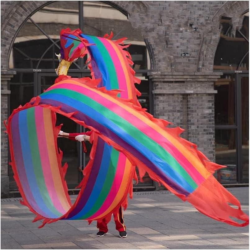 LIOONS Colourful Dragon Dance for Adults Traditional 3D Dragon Poi Silk Flowy Shaking & Flinging Chinese Dragon Ribbon Streamer