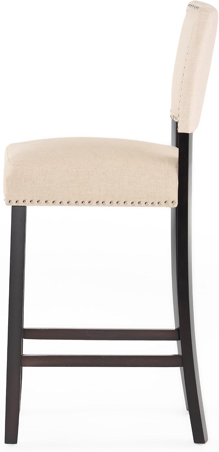GOWE Barstools with Rivet Decoration Set of 2, Wood Frame,Fabric Sponge Cushion and Upholstered Barstools, Bar Chairs for Kitchen Island,Bedroom,Dining Room.