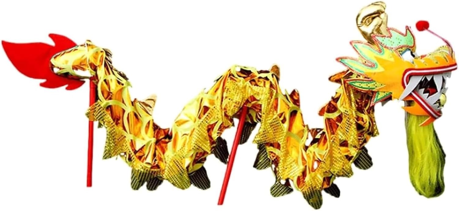 Traditional Dragon Lion Dance 5m/16.4ft Lion Dance Chinese Dragon Ribbon Streamer Silk for 6 Players Mascot Props Chinese New Year(Yellow)