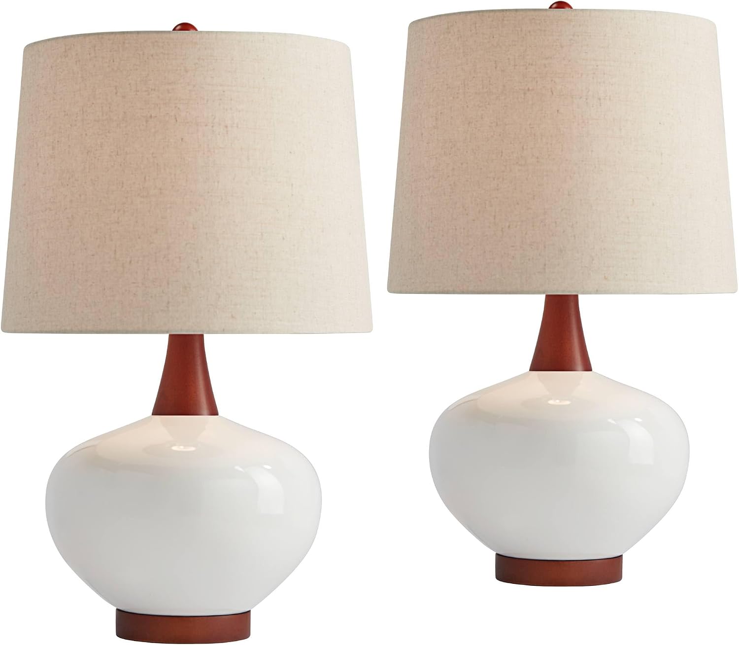 360 Lighting Brice 23' High Small Mid Century Modern Accent Table Lamps Set of 2 Ivory Wood Ceramic Living Room Bedroom Bedside Nightstand House Office Home Reading Kitchen Off-White Shade