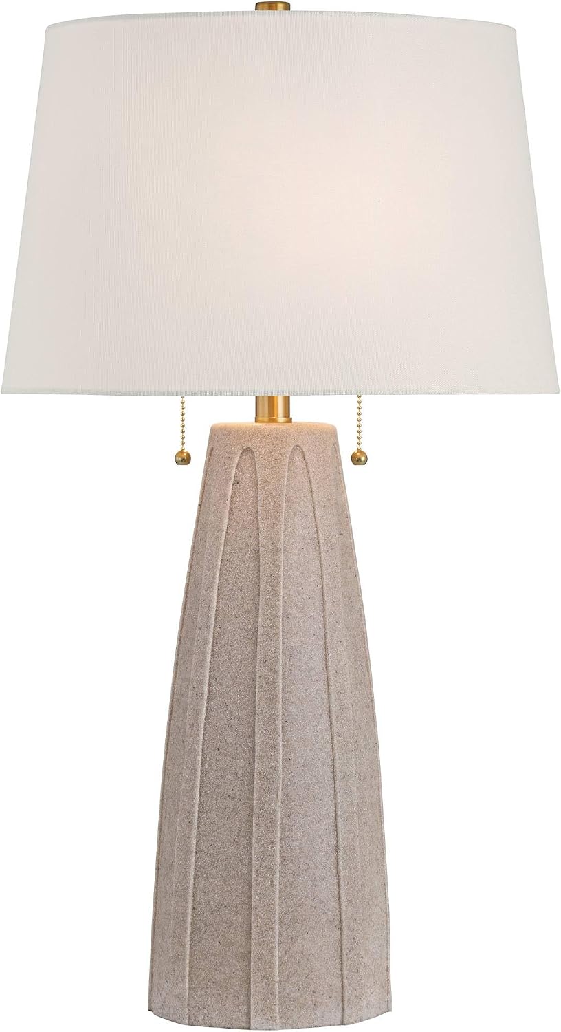 360 Lighting Arizona 28' Tall Modern Coastal Table Lamps Set of 2 Pull Chain Beige Faux Sandstone Finish Fabric White Shade Living Room Bedroom Bedside Nightstand House Office Home Reading