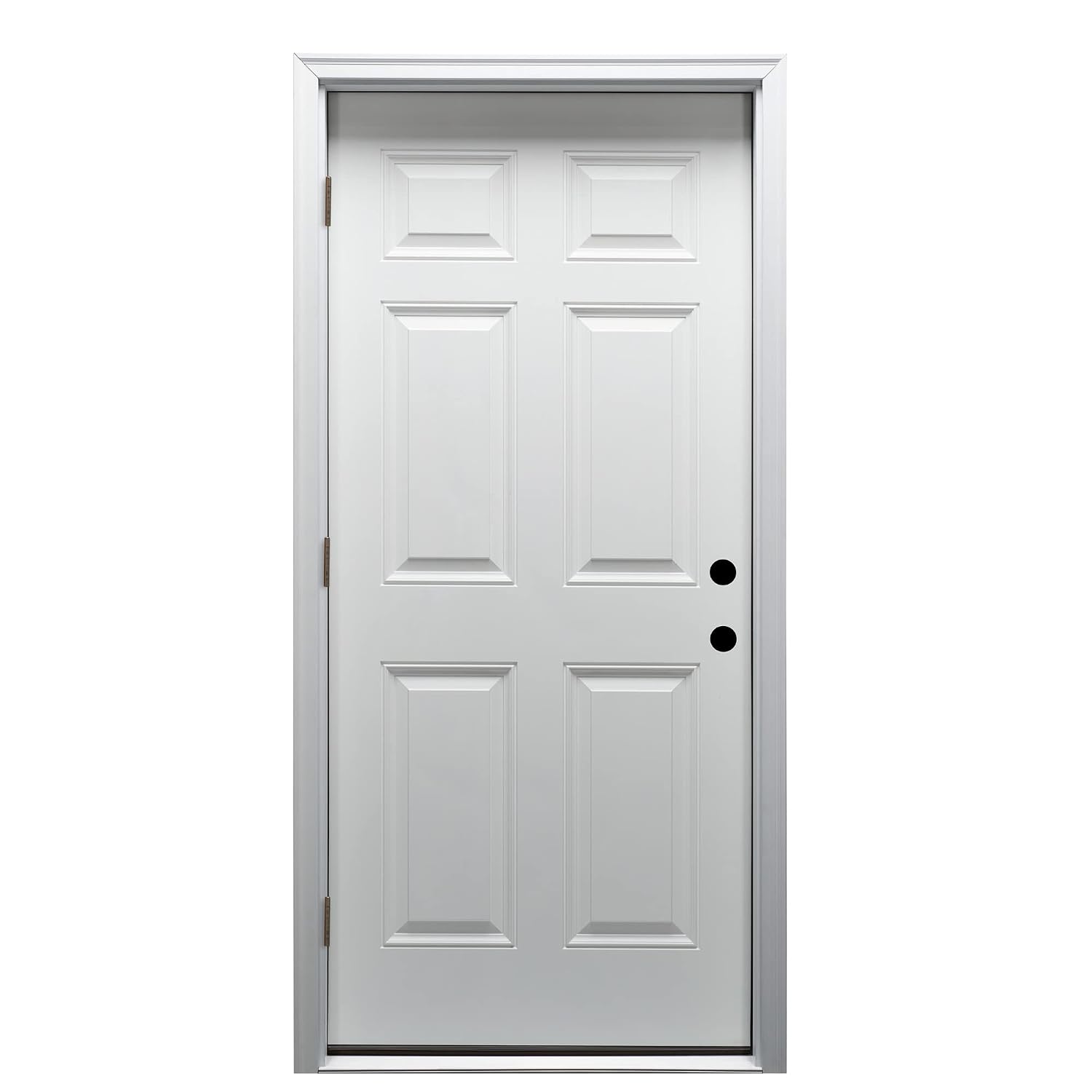 National Door Company ZZ364681R Steel, Primed, Right Hand Outswing, Prehung Front Door, 6-Panel, 30'' x 80',White