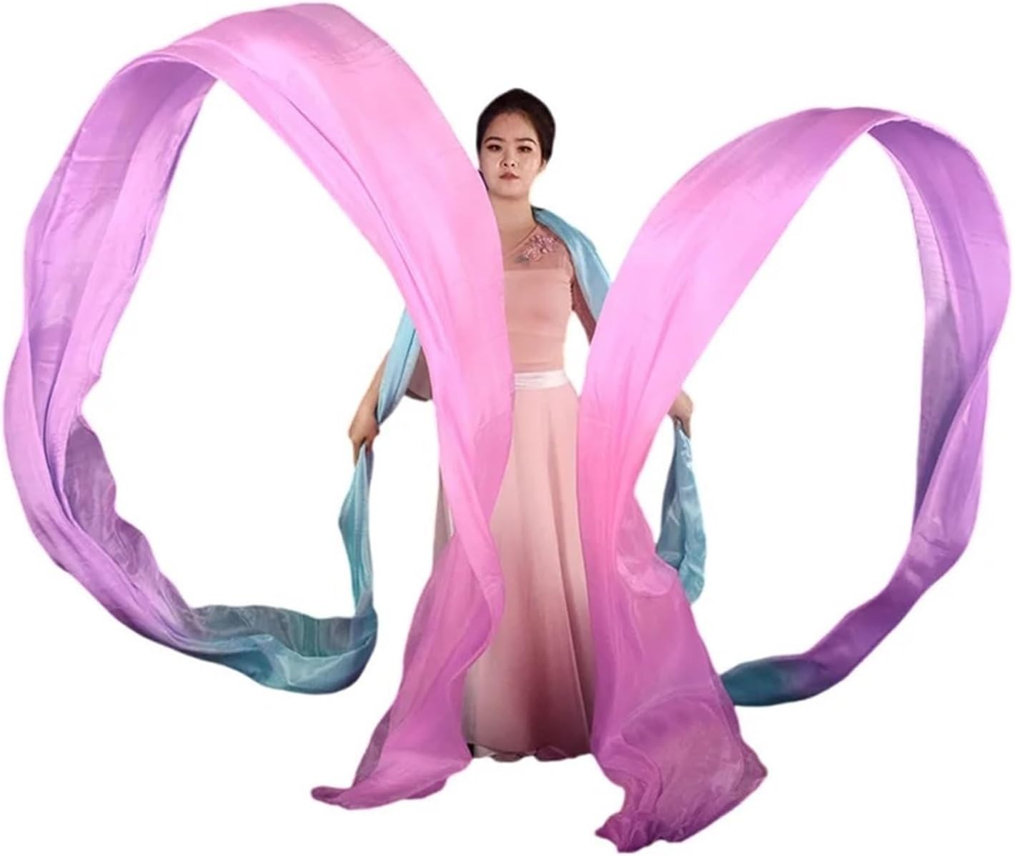 Real Silk Streamer 12M Dunhuang Feitian Dance Props With Rod Flowy Liyugang Long Water Sleeve Hanfu Accessory