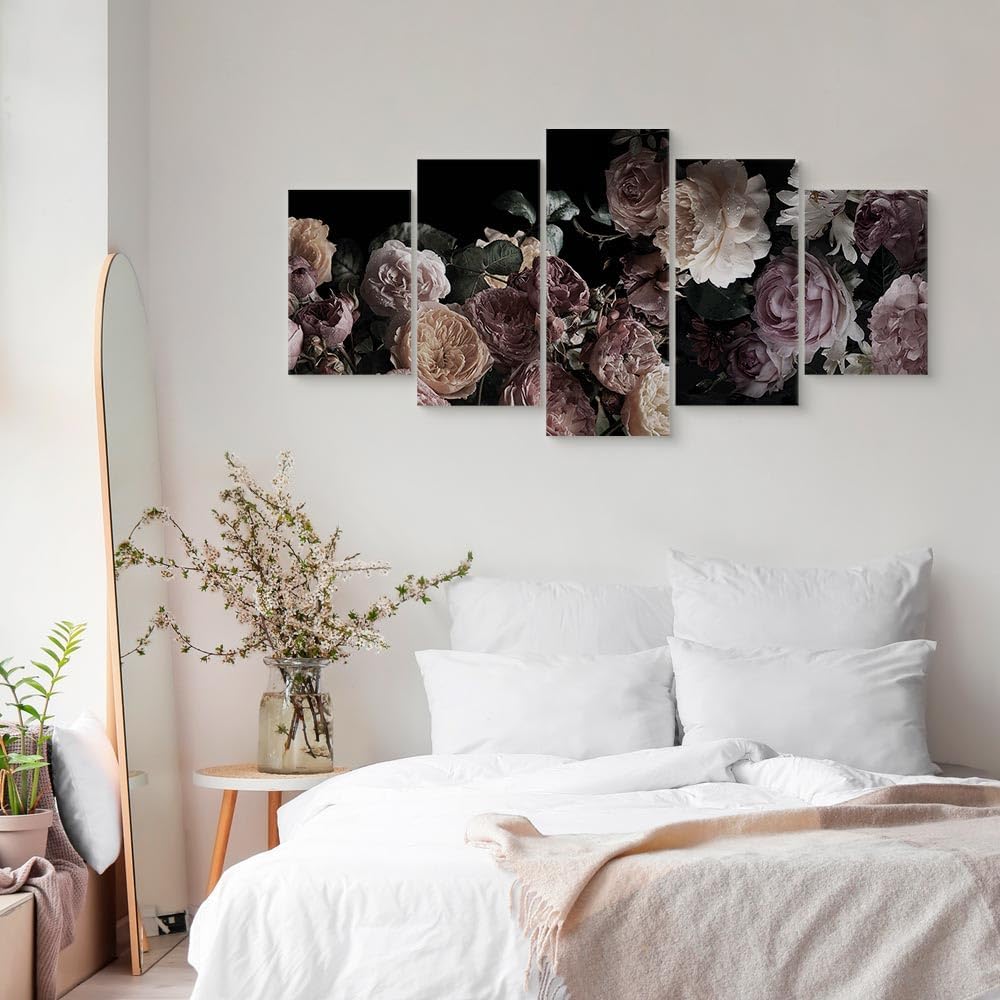 artgeist Canvas Wall Art Print Flowers 59x30 in - 5pcs Home Decor Framed Stretched Picture Photo Painting Artwork Image - Rose Nature Plants Peonies b-C-0641-b-m