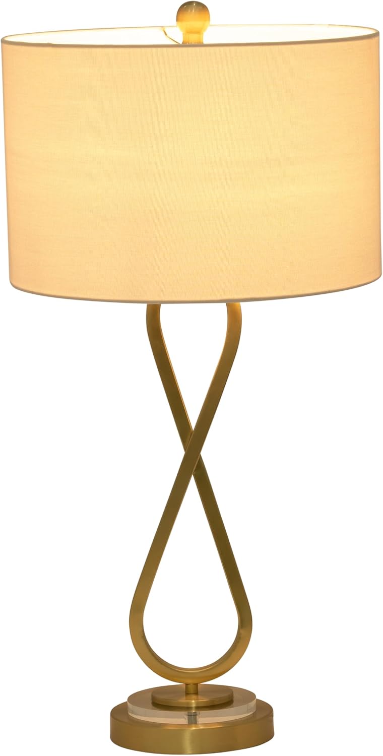 Sagebrook Home Set of 2 Gold Table Lamps with Linen Fabric Shades – Modern Metal Bedside Lamps for Bedroom, Living Room, Office, and Home Decor, 28 Inches