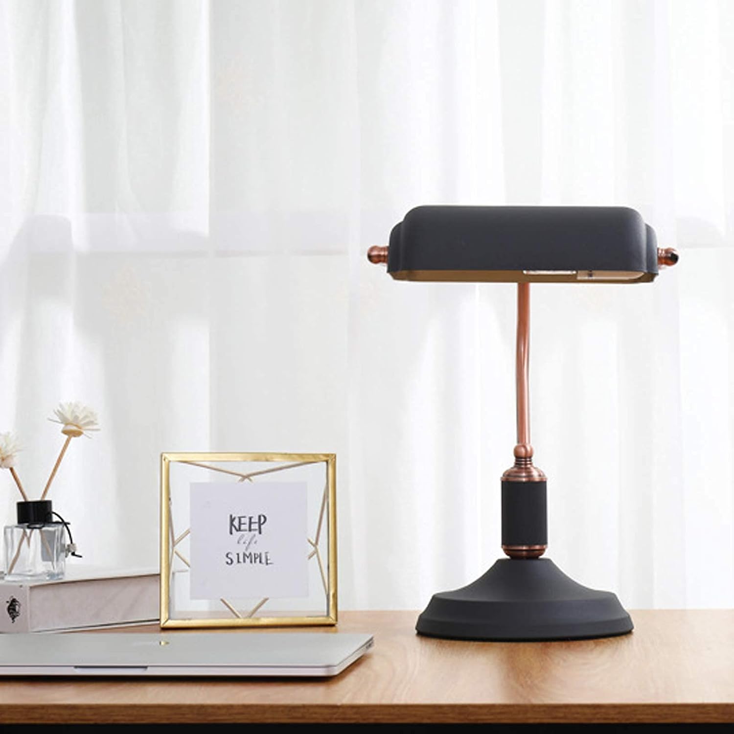 Desk lamp,Retro Style Desk Lamp,Black Bankers Lamp with Adjustable Lampshade,LED Office Lamp Desk Bedside Lamp for Bedroom,Living Room
