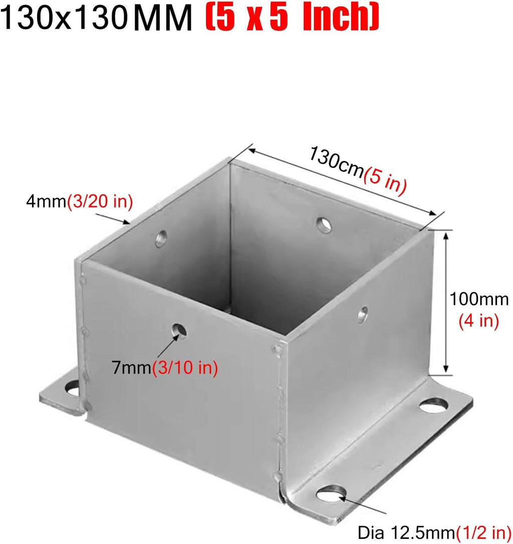 ZAQYCM Stainless Steel Post Base 2x2 3x3 4x4 5x5 6x6 7x7 8x8 Inch, Heavy Duty Post Bracket for Concrete/Wood Deck/Pergola/Mailbox, Railing Post Anchors Square (Size : 130x130 mm (5x5 in))