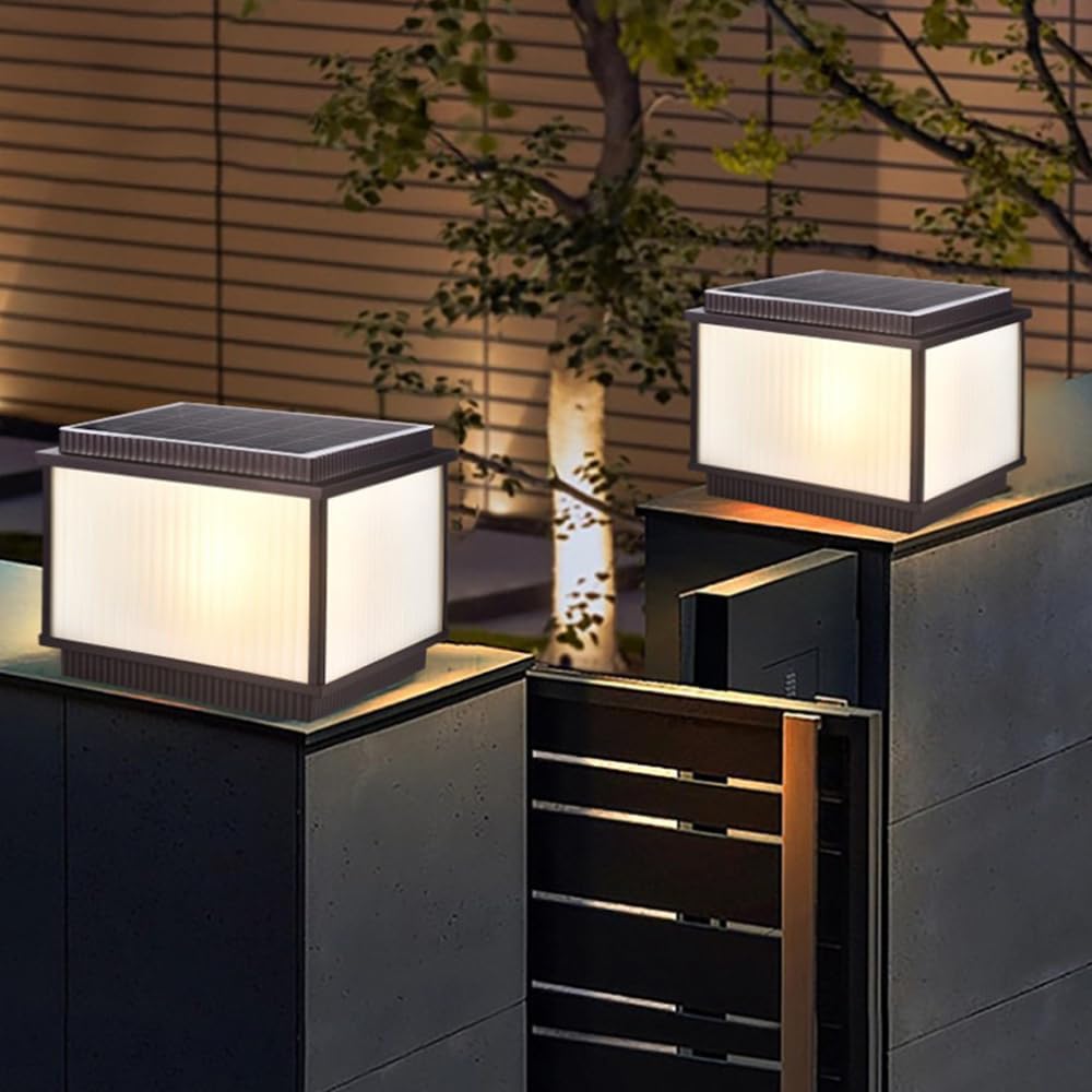 Solar Post Lights - Waterproof Aluminum Column Lamp with Glass Shade for 4x4, 5x5, or 6x6 Wooden Posts Perfect for Gardens, Yards, and Patios(30cm)