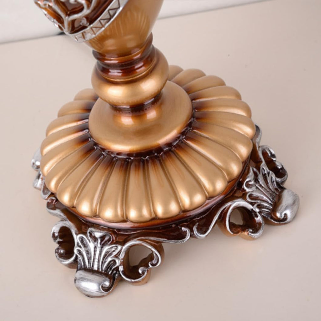 Vintage Table Lamp Beaded Fringe Lamp Brown Fabric Lampshade European Nightstand Lamp Flower Floral 1 Head VictorianTable Light with Lace