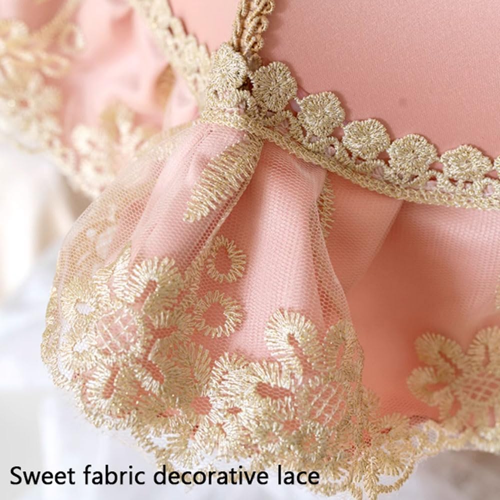 European Style Pink Table Lamp Lace Bow Fabric Drum Shade and Antique Resin Base Decor Classic Bedside Desk Nightstand Lamp for Girl's Bedroom Living Room