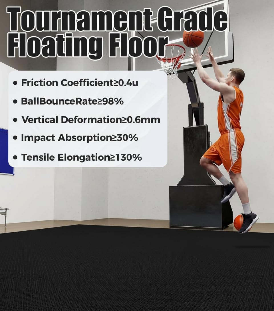 jxgzyy 24 PCS Interlocking Basketball Court Tiles, Black | Non Slip, PP, Drainage Mat, for Tennis, Garage, Load Bearing Capacity of 4409