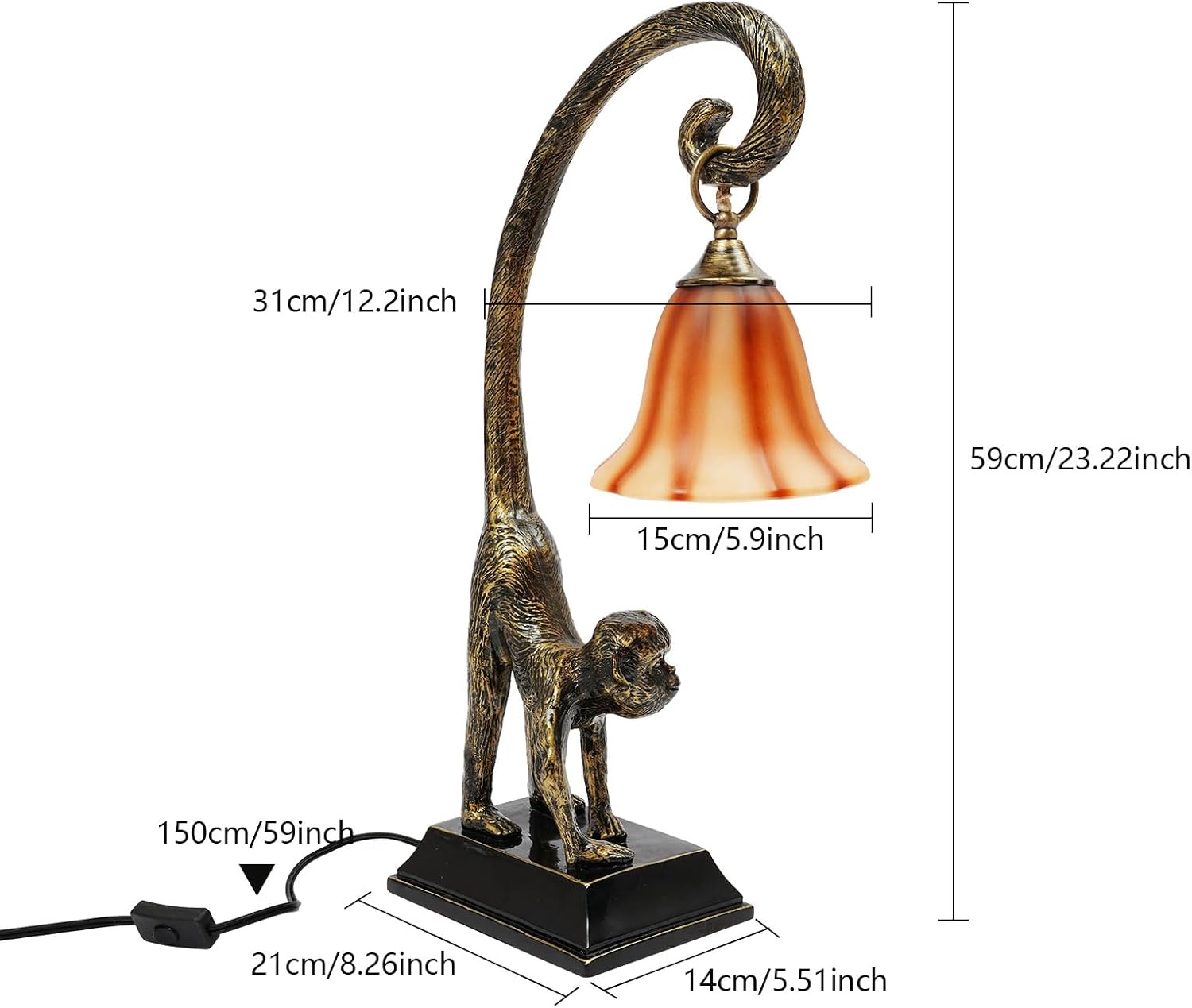 Bedside Table Lamp, Monkey Desk Lamp E26 Creative Animal Gold Resin Bed Side Lamps Sitting Monkey Lighting Fixture for Bedroom Office Bar Cafe Living Room Decor (Left)