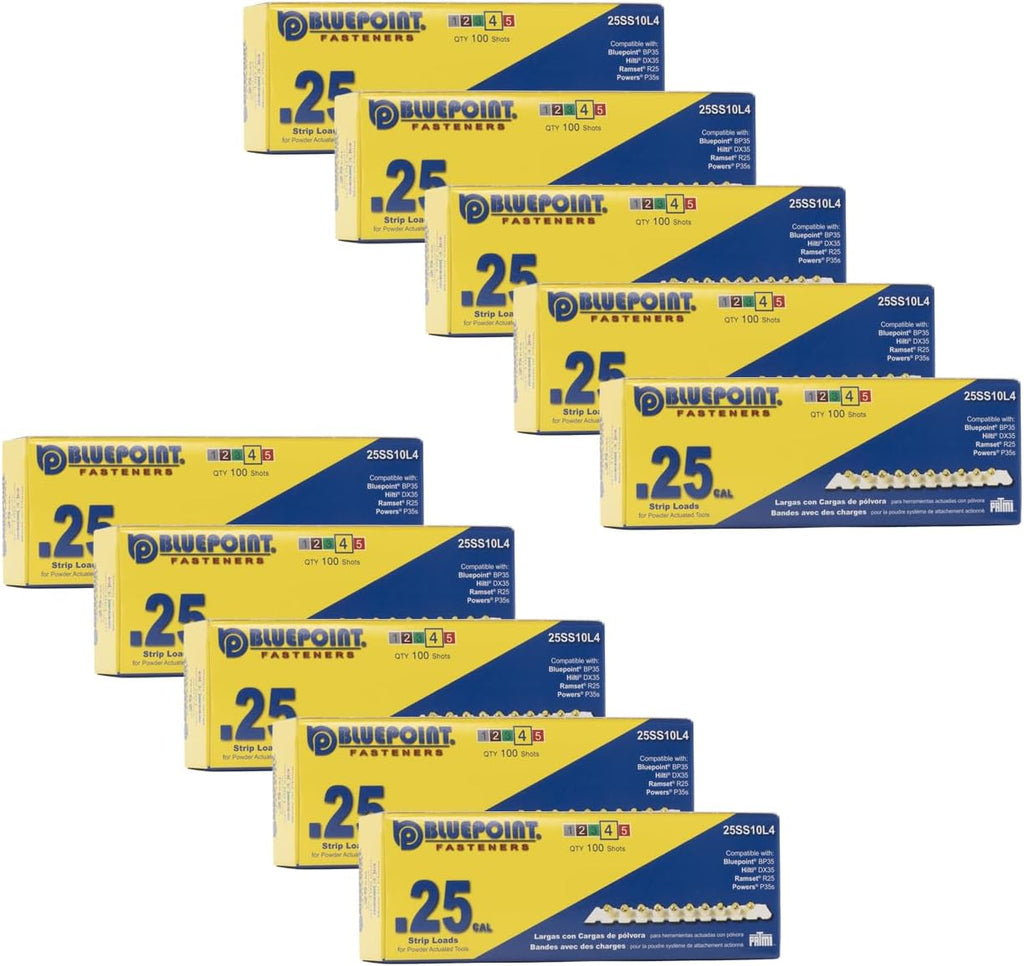 BLUEPOINT .25 Caliber Yellow Strip Powder Loads for Power Actuated Fastening System (1000 - Count). Item# 25SS10L4 10-Pack Save $30