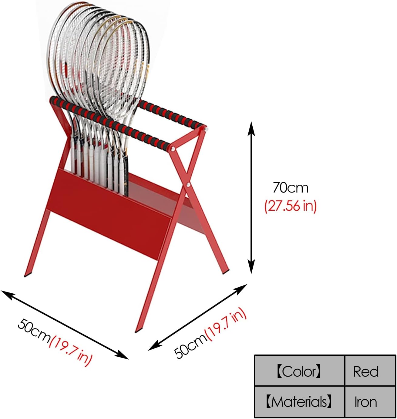 Basketball Ball Storage Rack Red Tennis Racket Organizer for Teen Kids, Large Capacity Badminton Racket Storage for Garage, Home School Gym Floor Display Stand