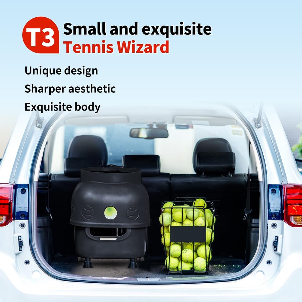 Tennis Ball Machine Advanced Smart Programming- High Capacity with App/Remote, Adjustable Serve Speed & Outdoor Training for All Skill Levels (Beginners to Intermediate Players) (T3)