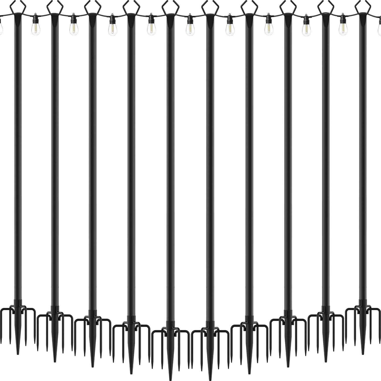 AILBTON 10 Pack 10Ft String Light Poles,Light Poles for Outside String Lights,Outdoor Light Poles with Fork,Metal Pole Stand for Patio,Backyard,Deck