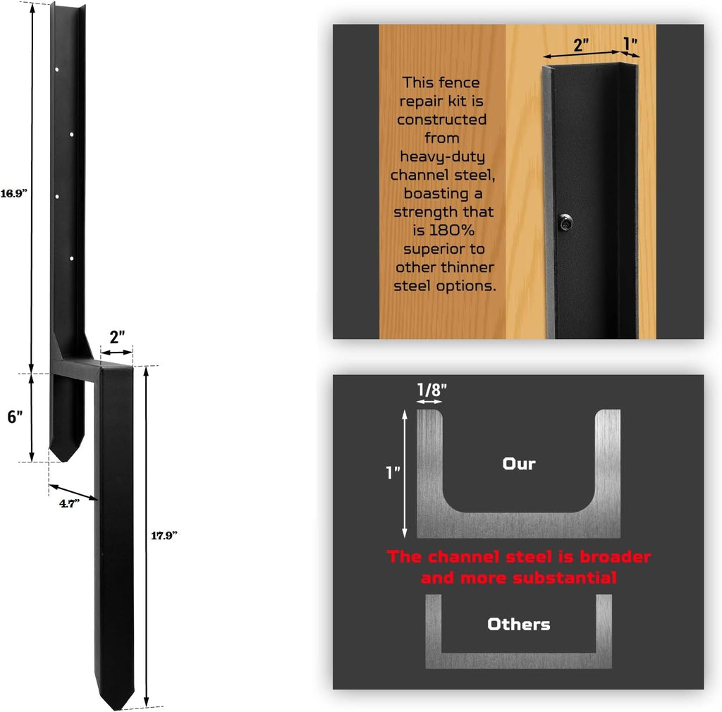 Fence Post Repair Kit, Heavy Duty Steel Fence Post Anchor Ground Spike for Repair Tilted, Broken Wood Fence Post (Double Legs - Set 8)