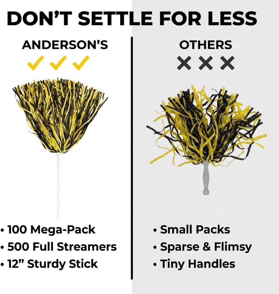Anderson's Premium Two-Color School Spirit Shakers, Cheerleader Pom Poms, Sports Fan, Football, Basketball, Homecoming, Squad, Team, Party, Dance Club, Performance, Celebrations
