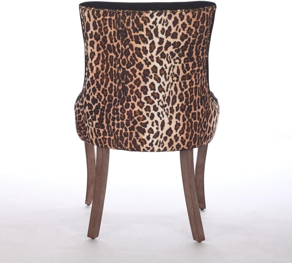 Dining Chairs Set of 2, Thickened Fabric Upholstered Chair with Neutral Solid Wood Legs & Bronze Nailhead Trim, Comfortable Accent Chairs for Dining Room/Kitchen/Living Space(Leopard + Fabric)