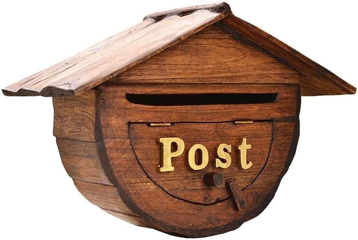 Post Box Wall-Mounted Mailbox Wooden Creative Outdoor Home Mailbox Utility Box Villa Door Box Mailbox