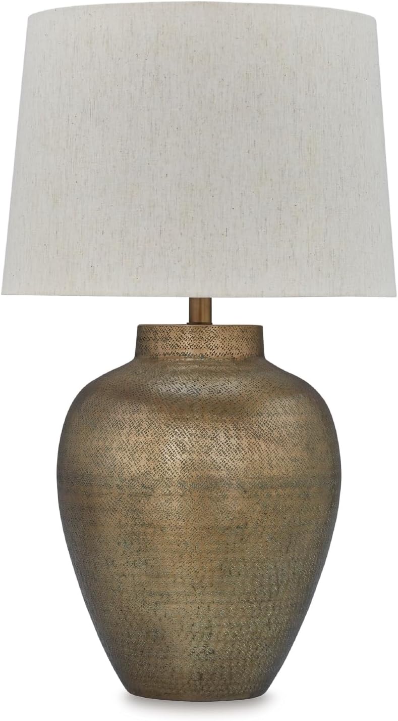 Signature Design by Ashley Madney Contemporary Aluminum Table Lamp with 3-Way Switch, Metallic & Beige
