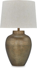 Signature Design by Ashley Madney Contemporary Aluminum Table Lamp with 3-Way Switch, Metallic & Beige