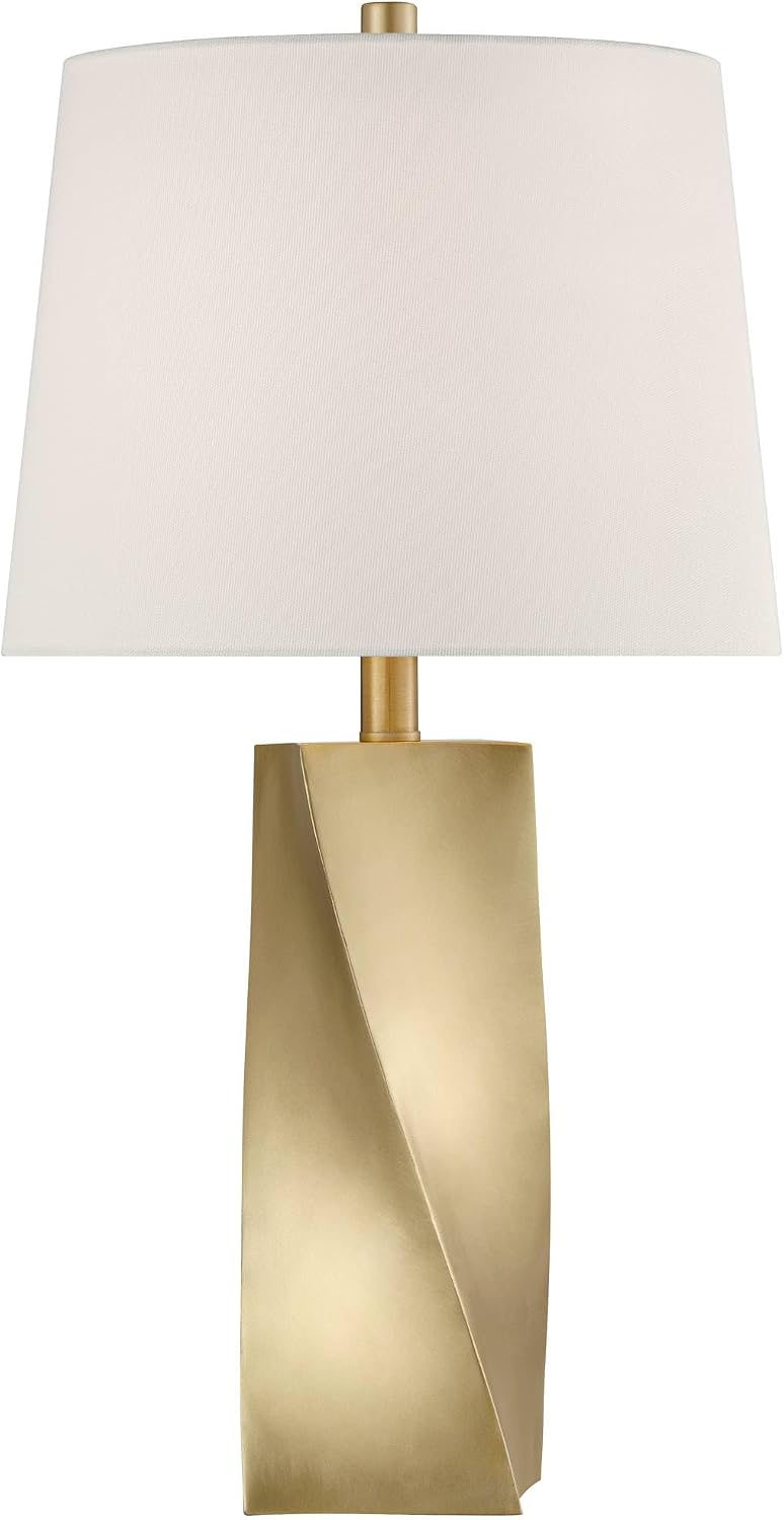 360 Lighting Arabella 25' High Geometric Modern 3-Way Table Lamps Set of 2 Gold Finish Fabric Off-White Shade Living Room Bedroom Bedside Nightstand House Office Home Reading Kitchen Entryway