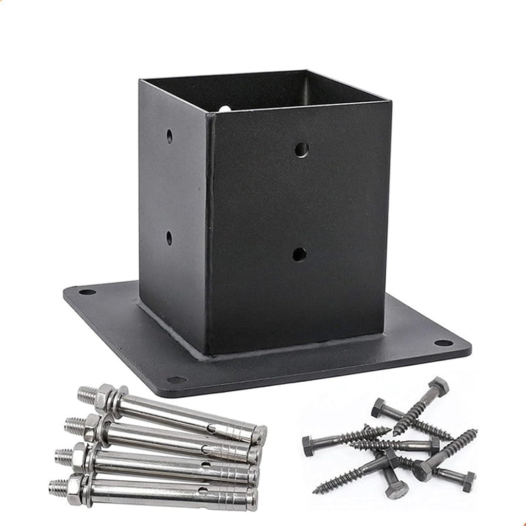 Wood Fence Post Anchor Base, Black Steel Railing Post Support, 1/2/4 Pack Square Wood Fence Post Base Brackets Coated Anchor with Screws for 3.5 'x3.5 Deck/Mailbox/Pergola Posts(4pack)
