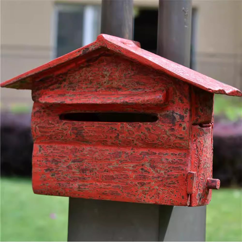Durable Post Box Wooden Letterbox Villa Outdoor Family Wall Letter and Garden, Farmhouse Decoration,B