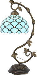 Tiffany Table Lamp, Stained Glass Desk Reading Light,Metal Leaf Table Lamp Base 8X10X21 Inches (Sea Blue Beads)