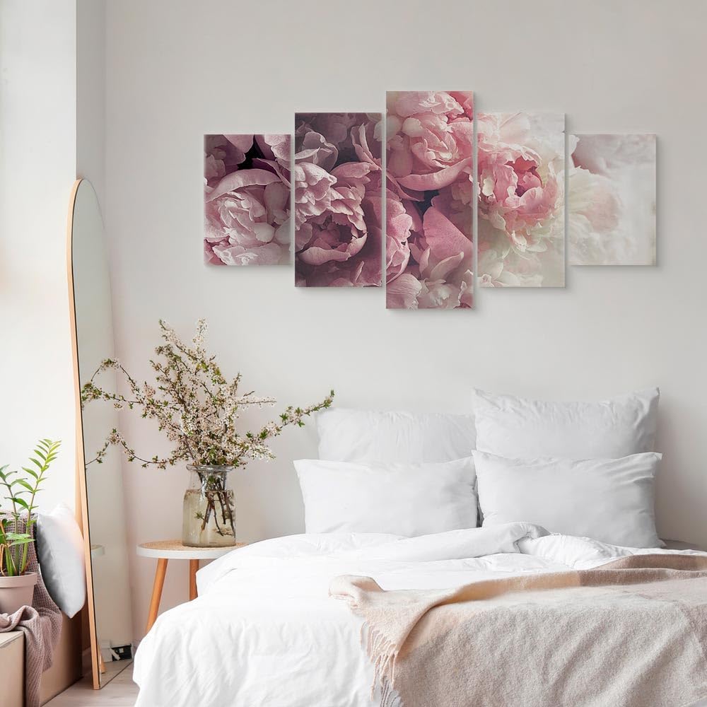 artgeist Canvas Wall Art Print Flowers 59x30 in - 5pcs Home Decor Framed Stretched Picture Photo Painting Artwork Image - Peonies Flowers Nature b-C-0631-b-m