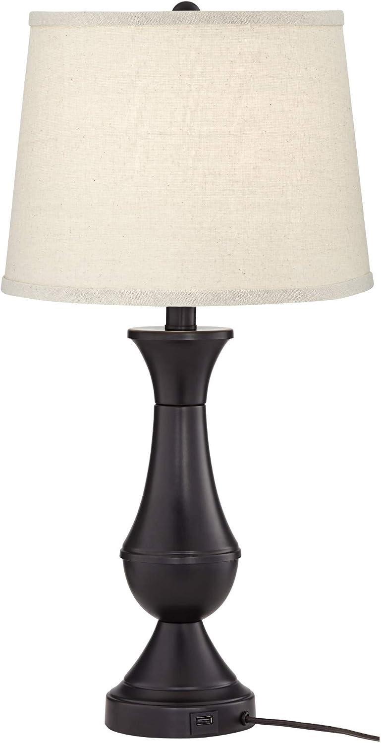 Regency Hill Traditional 25' High Set of 2 Hotel Style Touch Table Lamps with USB Ports A+C Charging LED Bronze Oatmeal Drum Shade for Living Room Bedroom House Bedside Nightstand Home Office