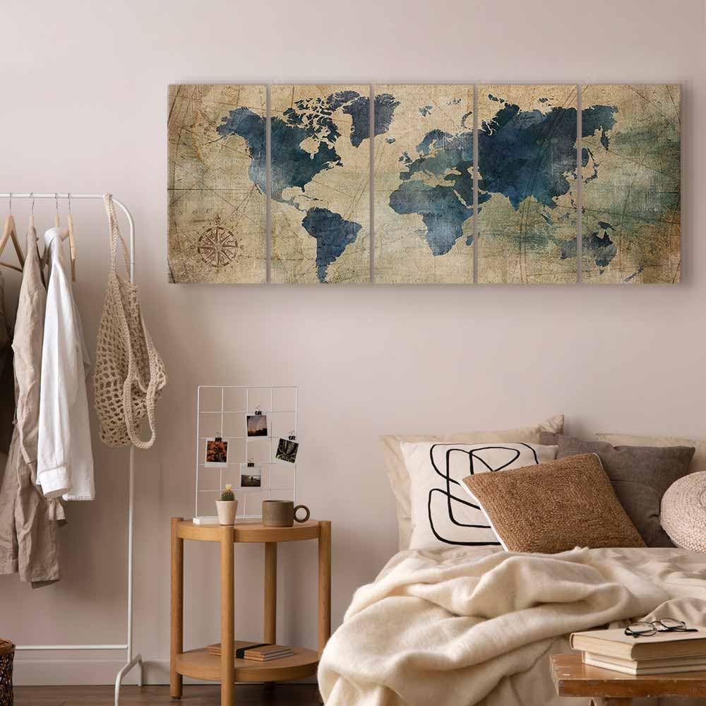 artgeist Canvas Wall Art Print World Map 59x24 in - 5pcs Home Decor Framed Stretched Picture Photo Painting Artwork Image k-A-0415-b-m