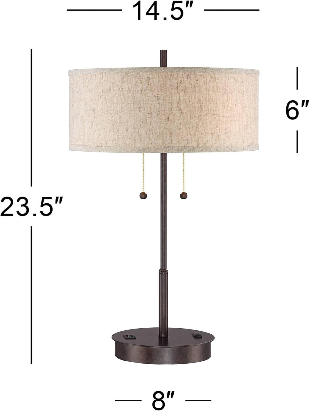 360 Lighting Nikola 23 1/2' High Modern Accent Table Lamp with USB Charging Ports A+C and AC Power Outlet in Base Bronze Fabric Drum Shade Bedroom Living Room House Desk Bedside Nightstand Office