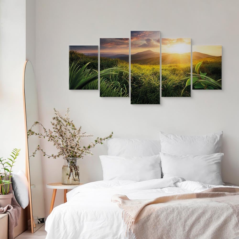 artgeist Acoustic Canvas Wall Art Nature Mountains 80x40 in - 5pcs Picture with Acoustic Foam Sound Print Artwork Room Acoustics Soundproofing Landscape Sky c-A-0095-b-m